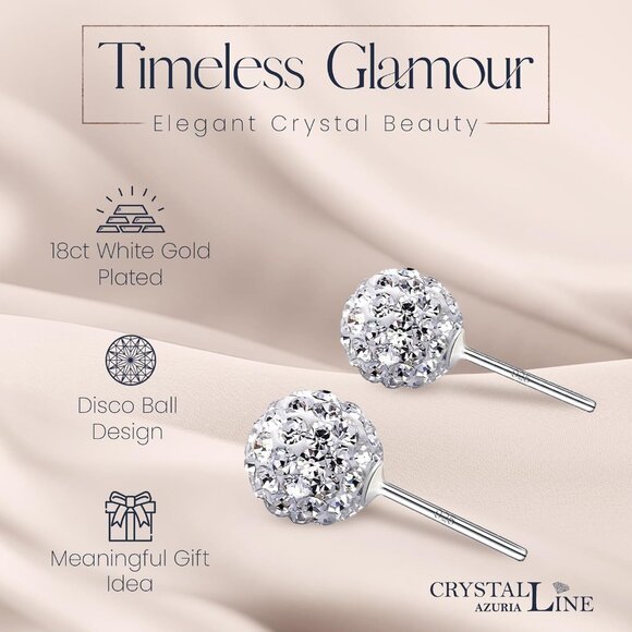 Women's Sterling Silver Disco Round Ball Crystals Stud Earrings Jewelry - Picture 4 of 7